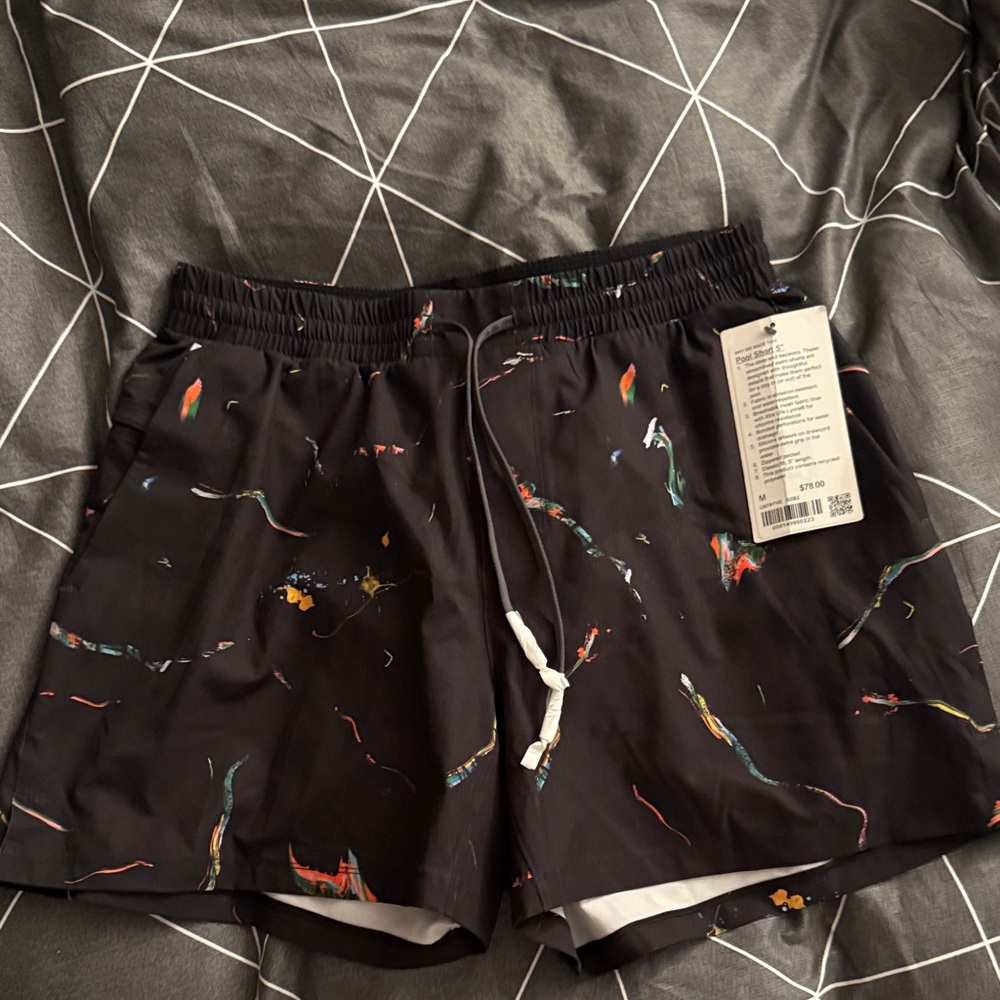 lululemon athletica Black Swim Trunks with Multicolor Accents